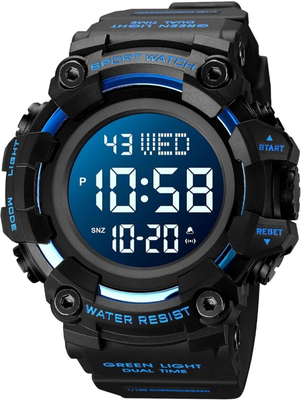 Men's Black Blue Sports Military Digital Airplane Shaped LED Light Wrist Watch